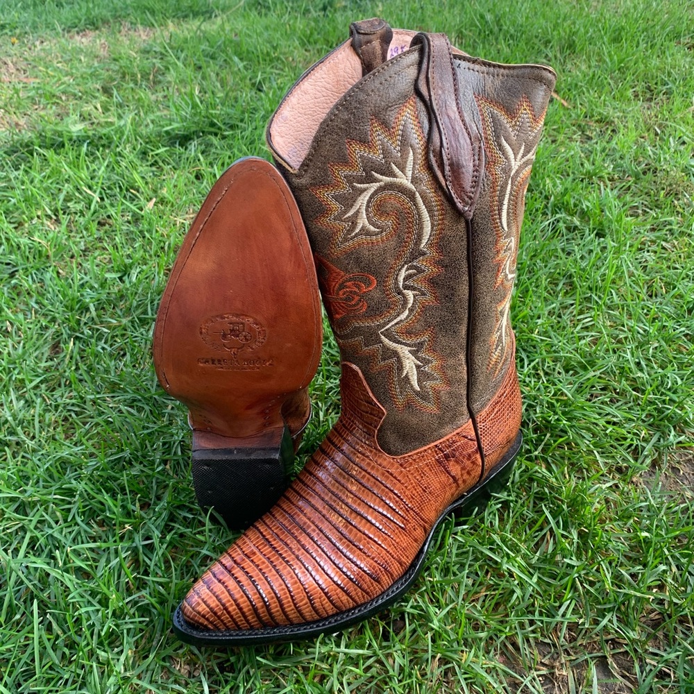 MENS COWBOY BOOTS LIZARD PRINT LEATHER HONEY BOTAS